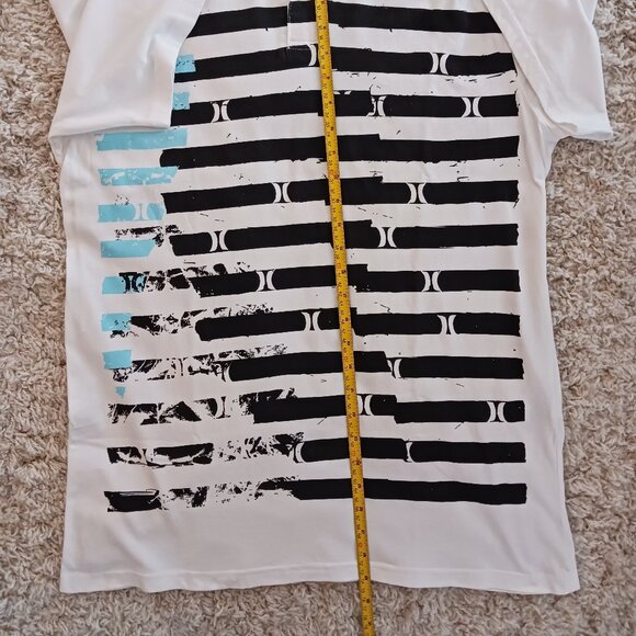 Hurly Mens Short Sleeve Polo Shirt White Black Graphic Size Large 100% Cotton - Picture 5 of 7